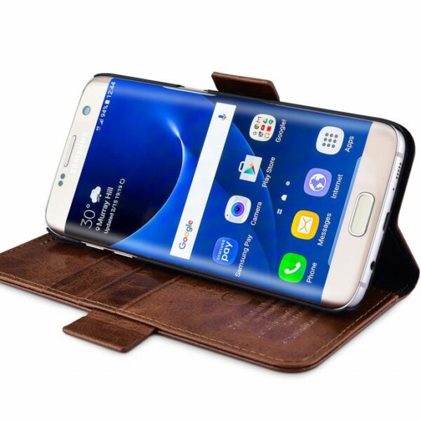 Genuine Leather Wallet Case For Samsung Galaxy S7 Edge - Oil Wax