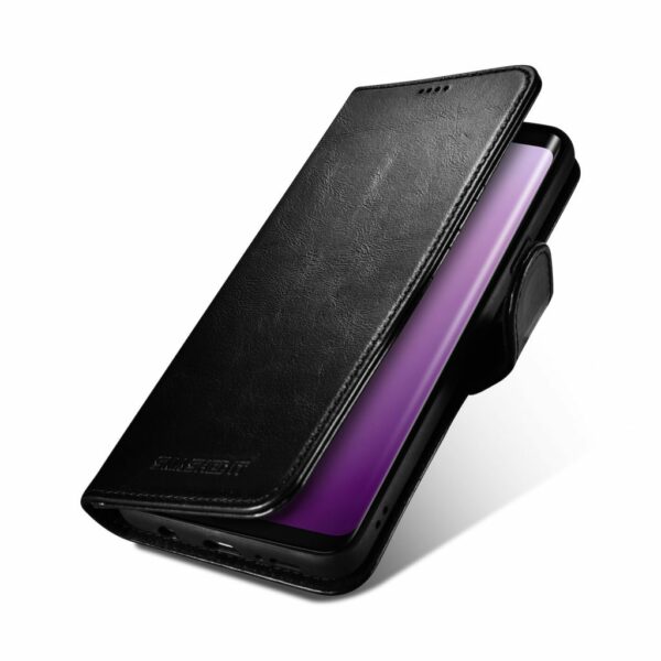 Genuine Leather Wallet Case For Samsung Galaxy S9 - Black