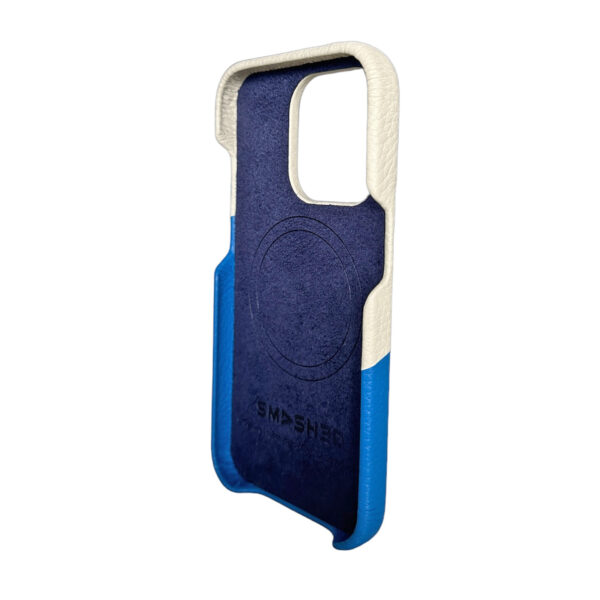 Genuine Leather MagSafe Case For iPhone 14 Pro Max - Blue / White